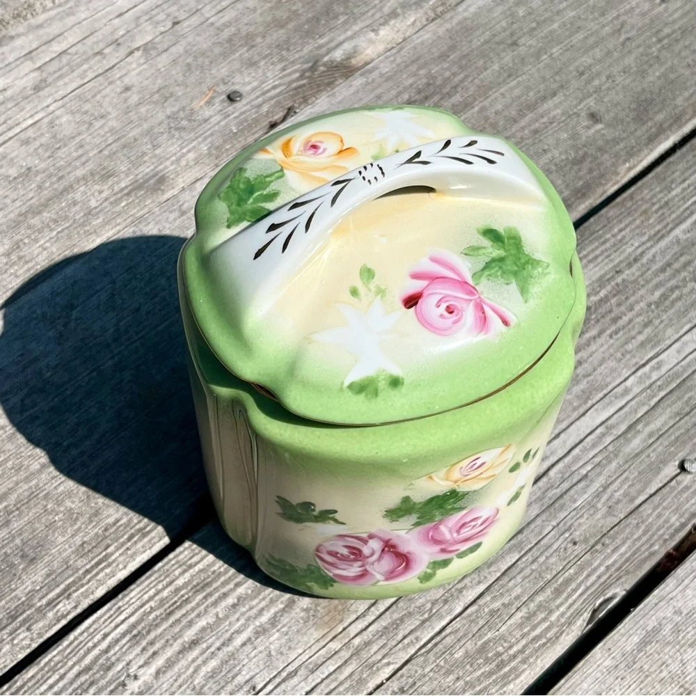 Vintage Limoges Hand Painted Floral China Lid Biscuit Cookie Jar Roses Canister